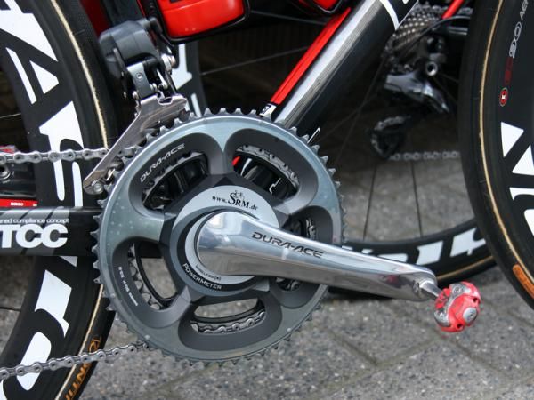 Like many pros, George Hincapie (BMC) regularly races on an SRM power meter as he did at Scheldeprijs.