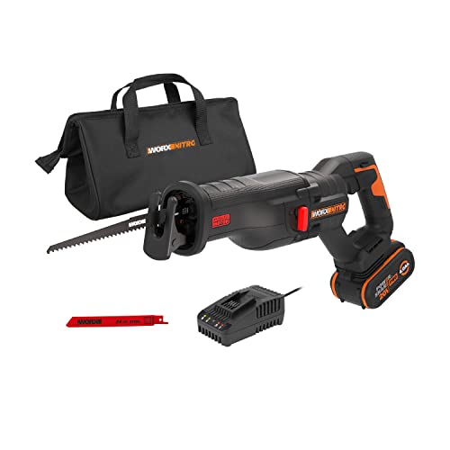 Worx Nitro 18v(20v Max) Cordless Reciprocating Saw Wx516 Brushless Saw 29mm, Quick Tool-Free Blade Change, Variable Cutting Speed Control, Powershare, 1 * 4.0ah Battery&amp;#65292;1 * 2a Charger