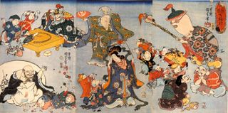 The Seven Lucky Gods in a woodblock print by Utagawa Kuniyoshi.
