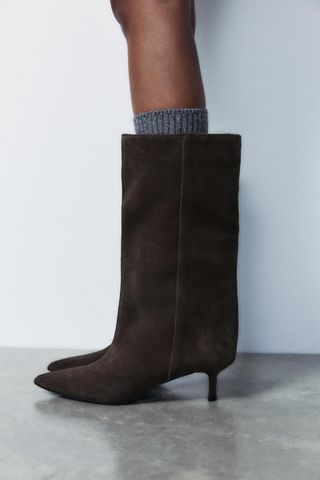 Wide Leg Split Suede Ankle Boots