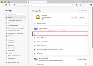 Microsoft Edge Sync settings