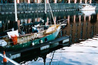 A boat moored in Albert Docks Liverpool taken on Harman Phoenix 200 35mm film