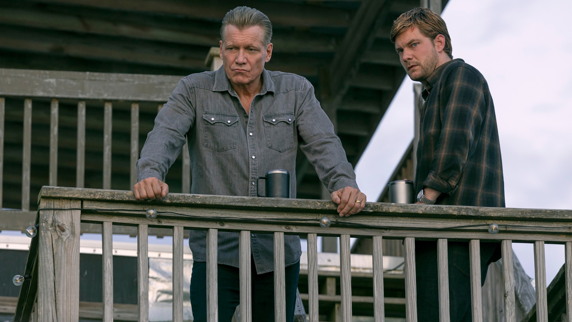 Holt McCallany as Harlan Buckley, Jake Weary as Cane Buckley in episode 105 of The Waterfront