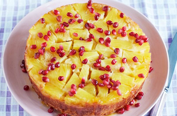Pineapple and pomegranate upside down cake | Baking Recipes | GoodtoKnow