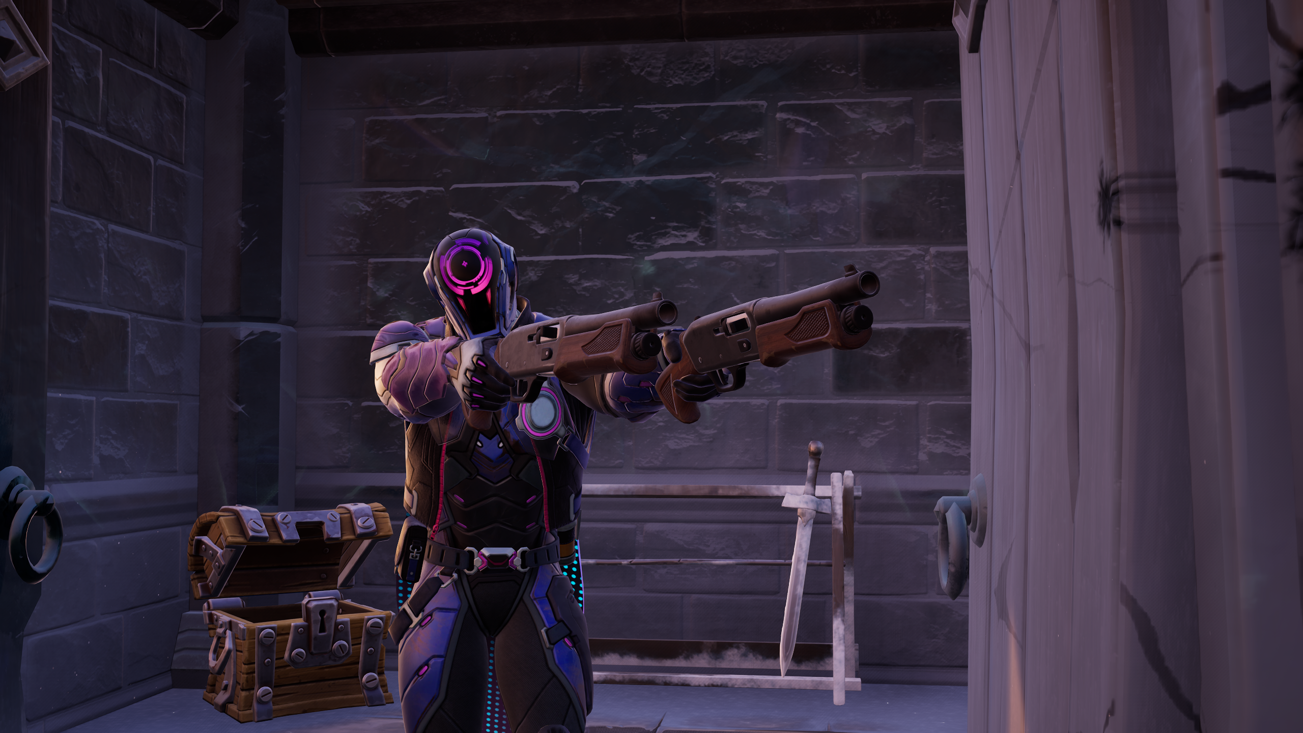 A Fortnite character wielding the twin hammers.