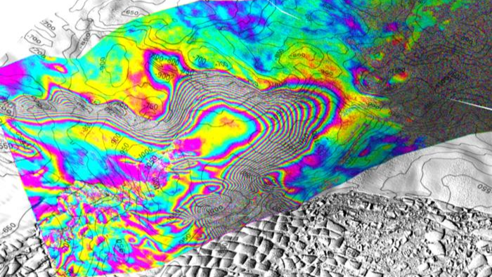 A 3D image showing the tidal flow beneath Thwaites Glacier.