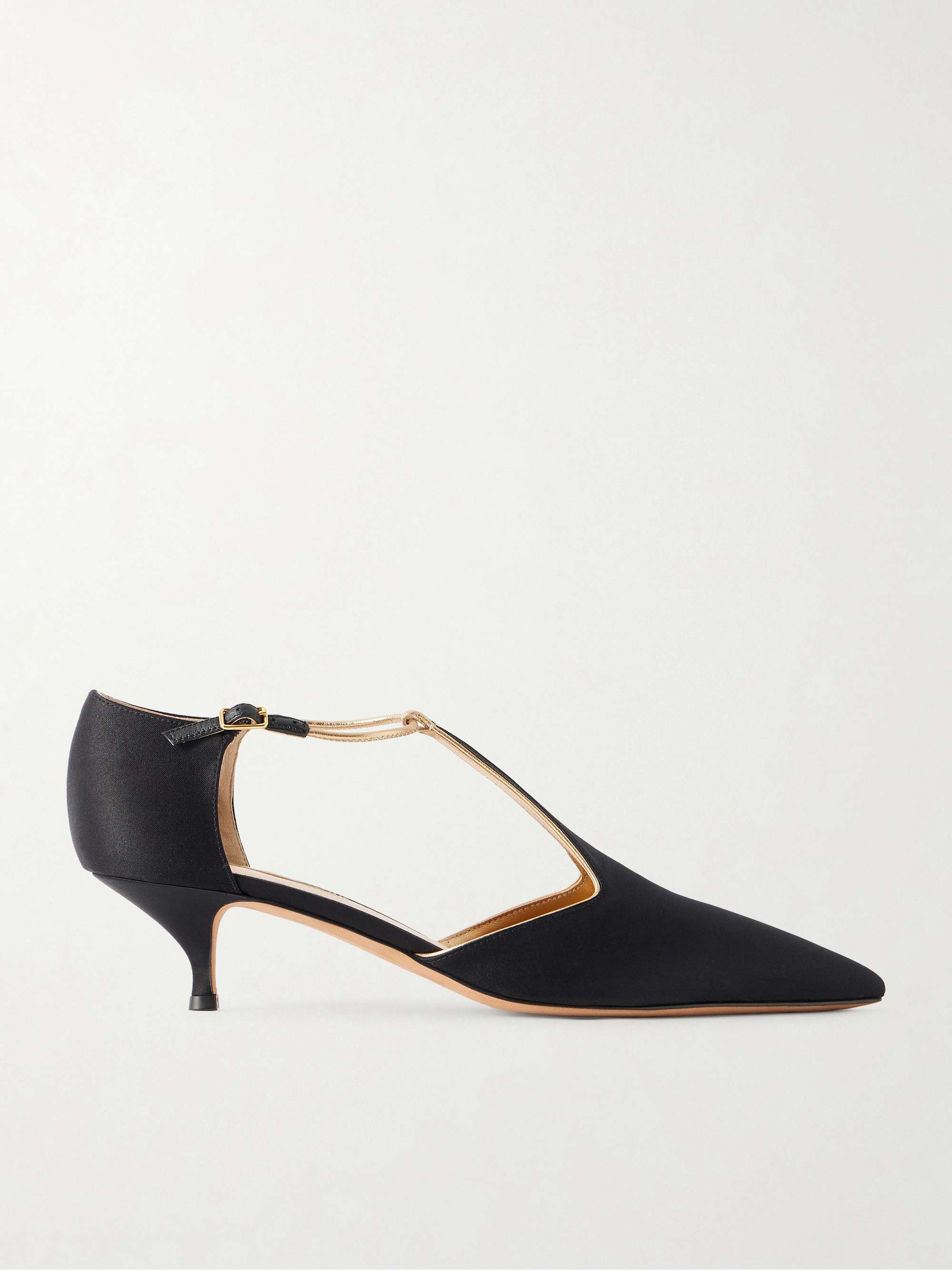 Leandra Leather-Trimmed Satin Pumps