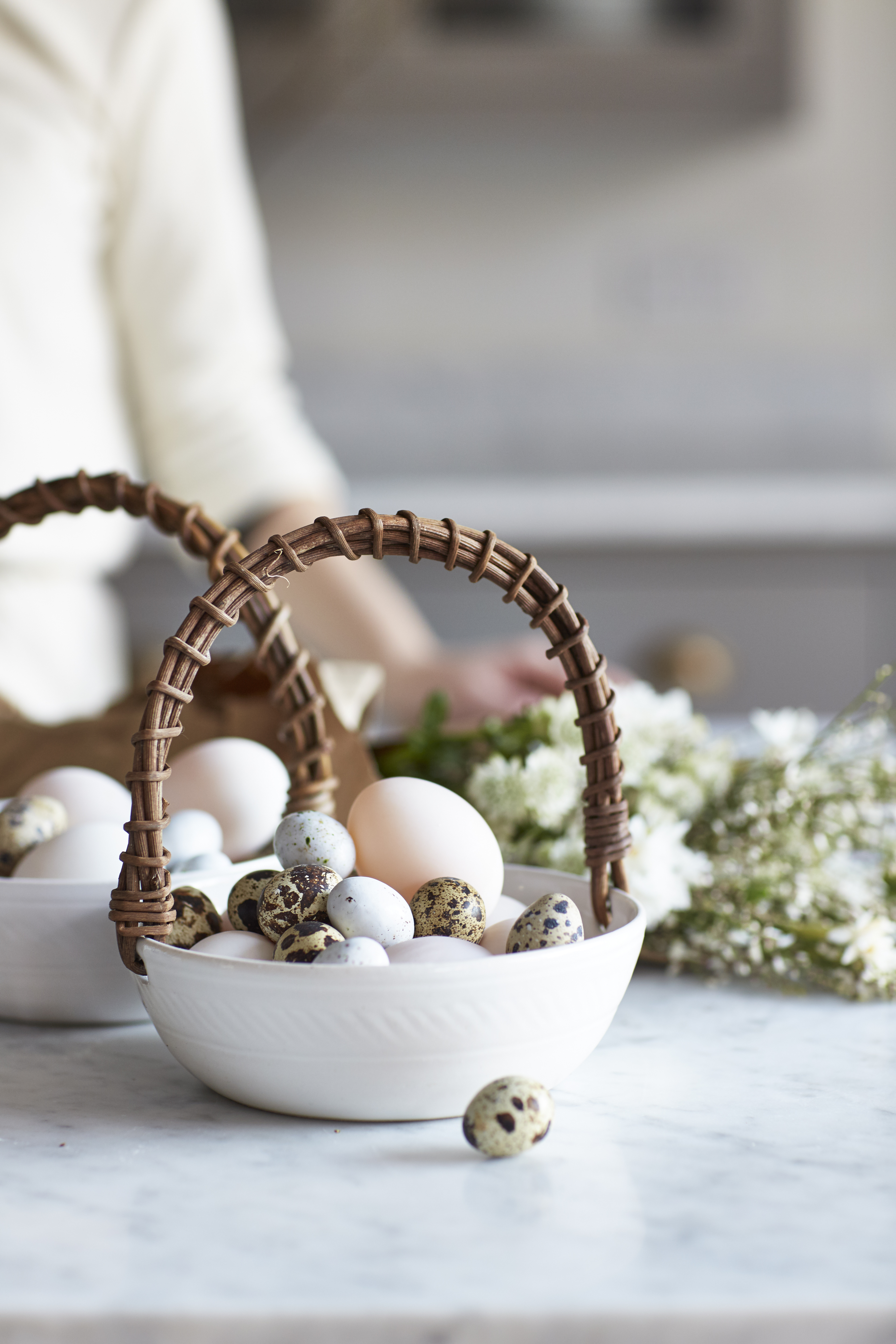 painted easter eggs in a basket