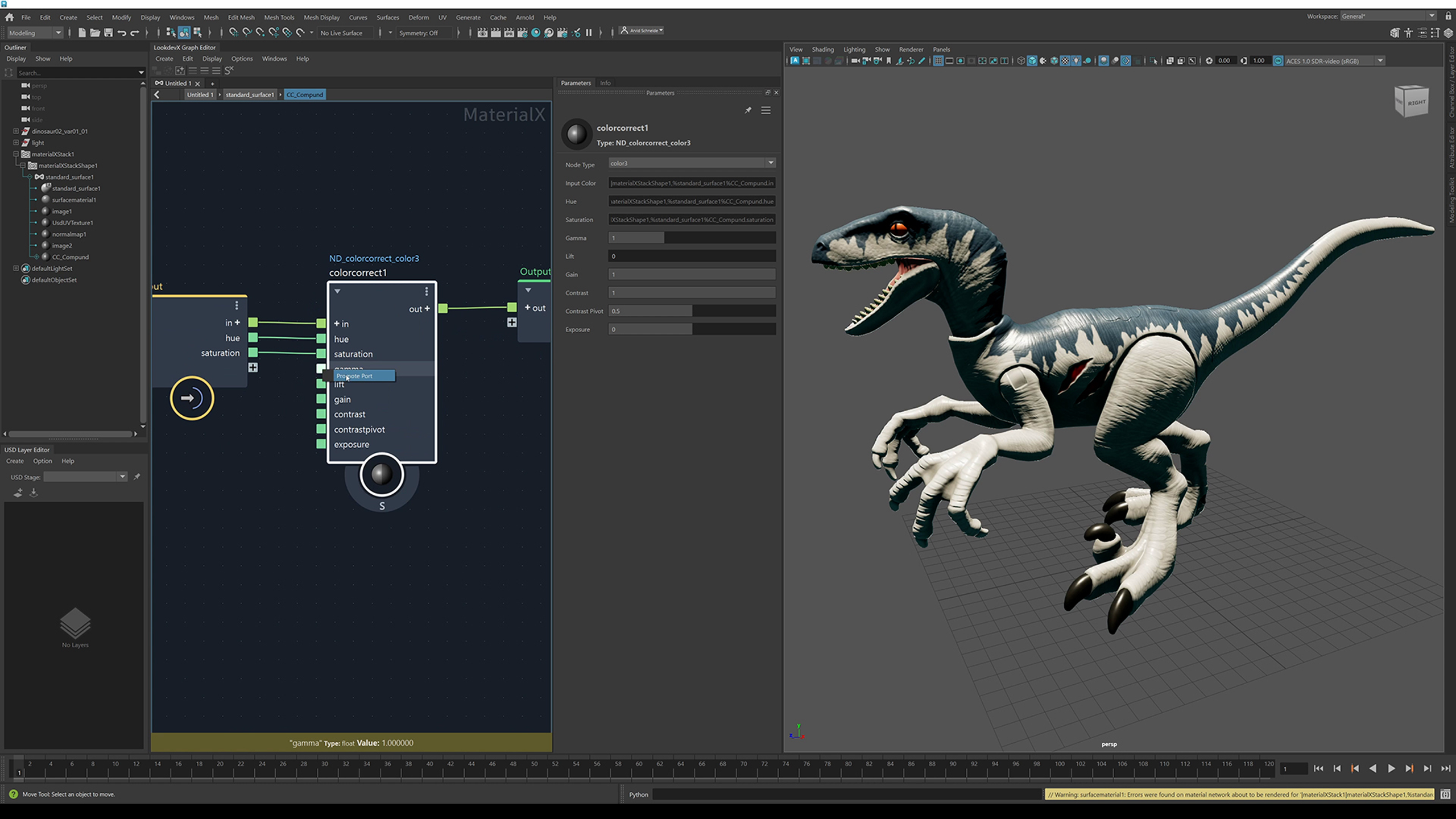 Autodesk announces new tools for Maya, 3ds Max; a dinosaur model in a 3D art app