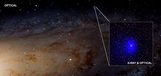 Researchers spotted a pair of black holes shining from behind the Andromeda galaxy.