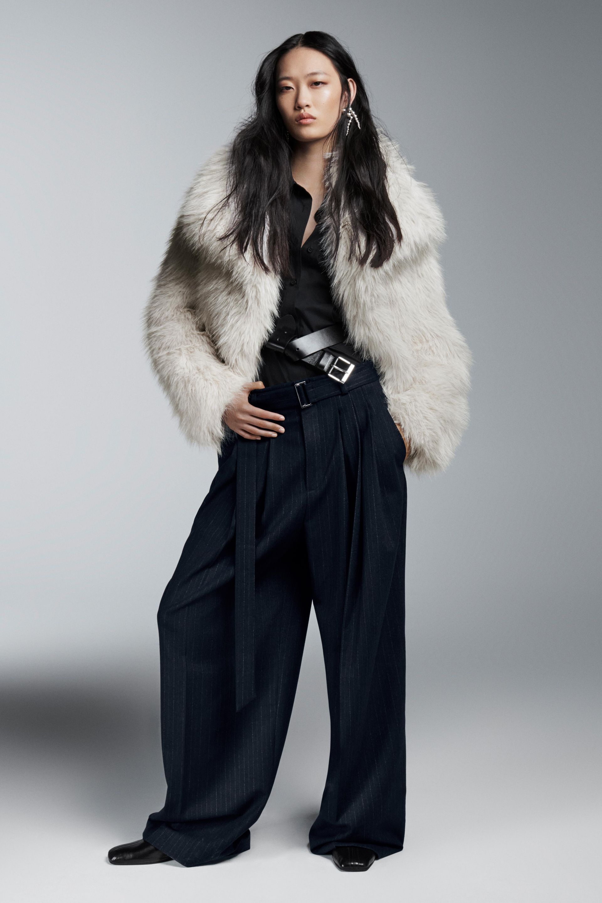 Pinstripe Trousers With Belt Zw Collection
