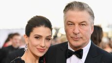 hilaria and alec baldwin on a white background
