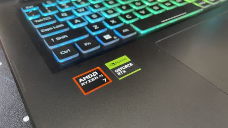 The AMD Ryzen and NVIDIA RTX stickers on the Acer Nitro 17