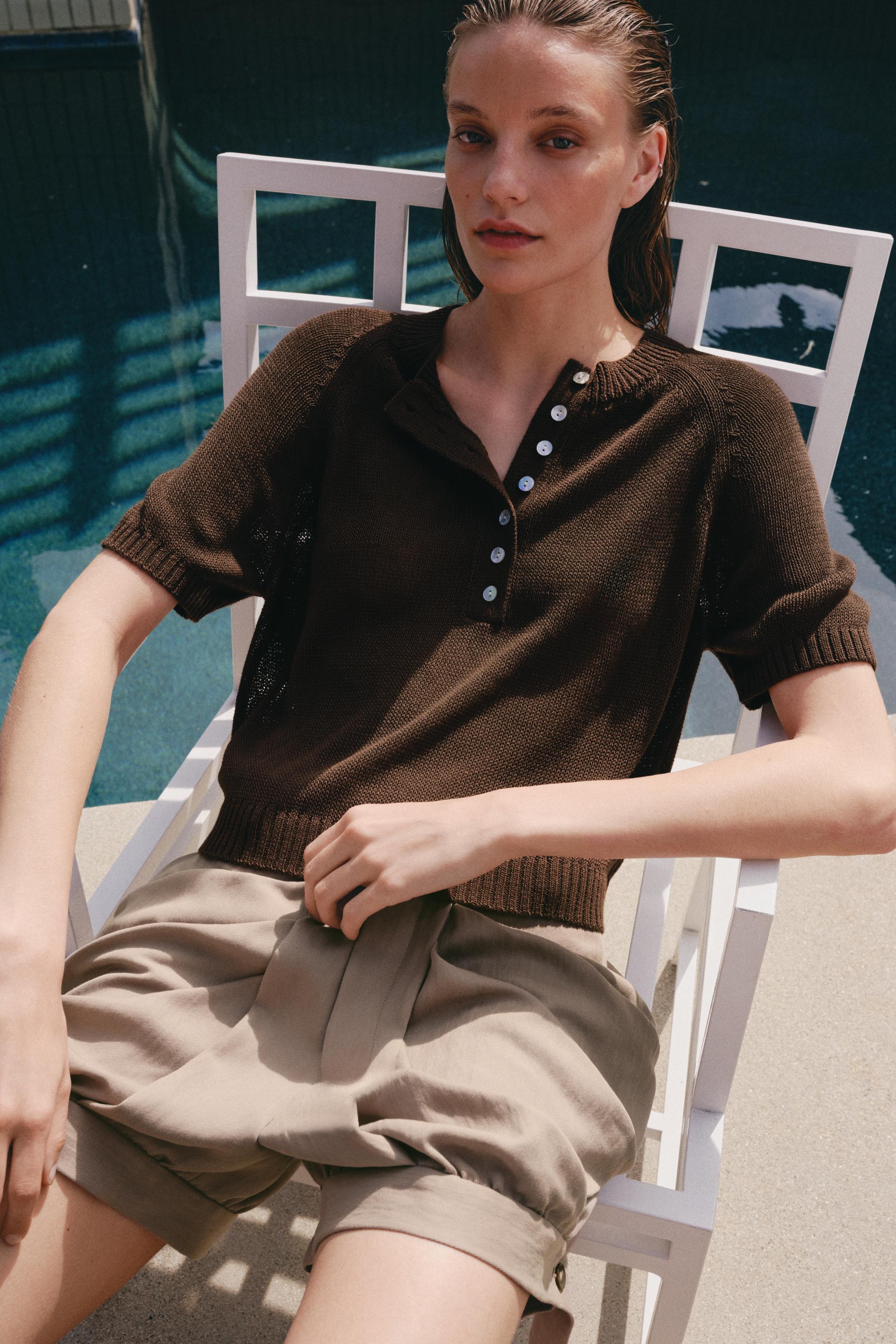 Short Sleeve Knit Jumper With Buttons