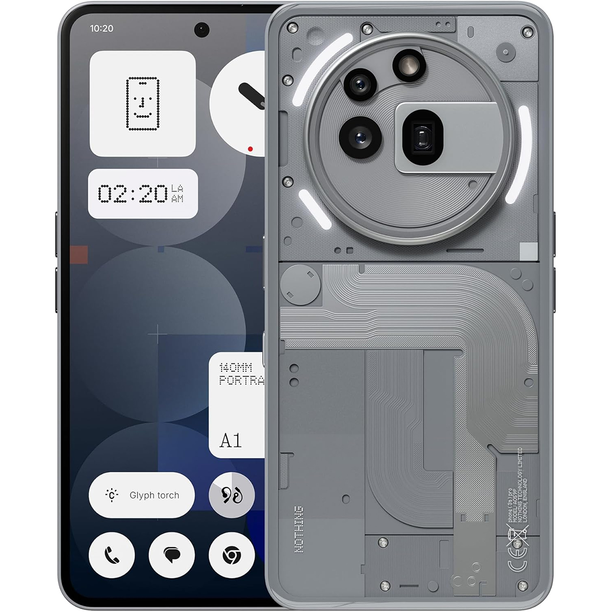 The front and back of the Nothing Phone (3a)