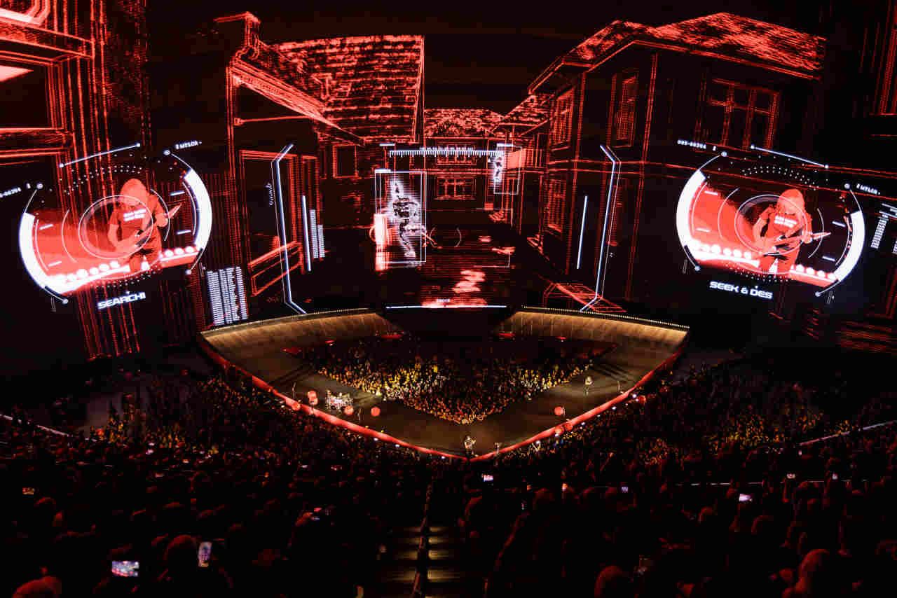 Metallica performing onstage at the Las Vegas Sphere