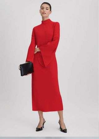 Reiss Flute Sleeve Bodycon Midi Dress