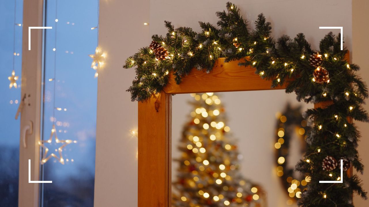 picture of illuminated Christmas decorations in home 