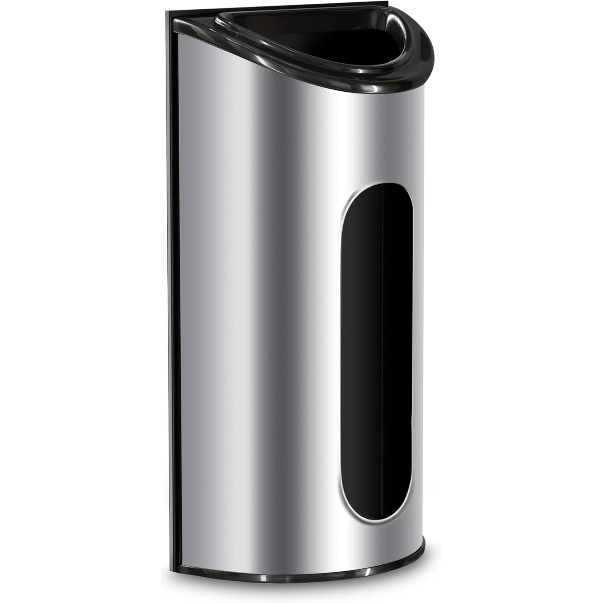 A silver and black plastic bag holder