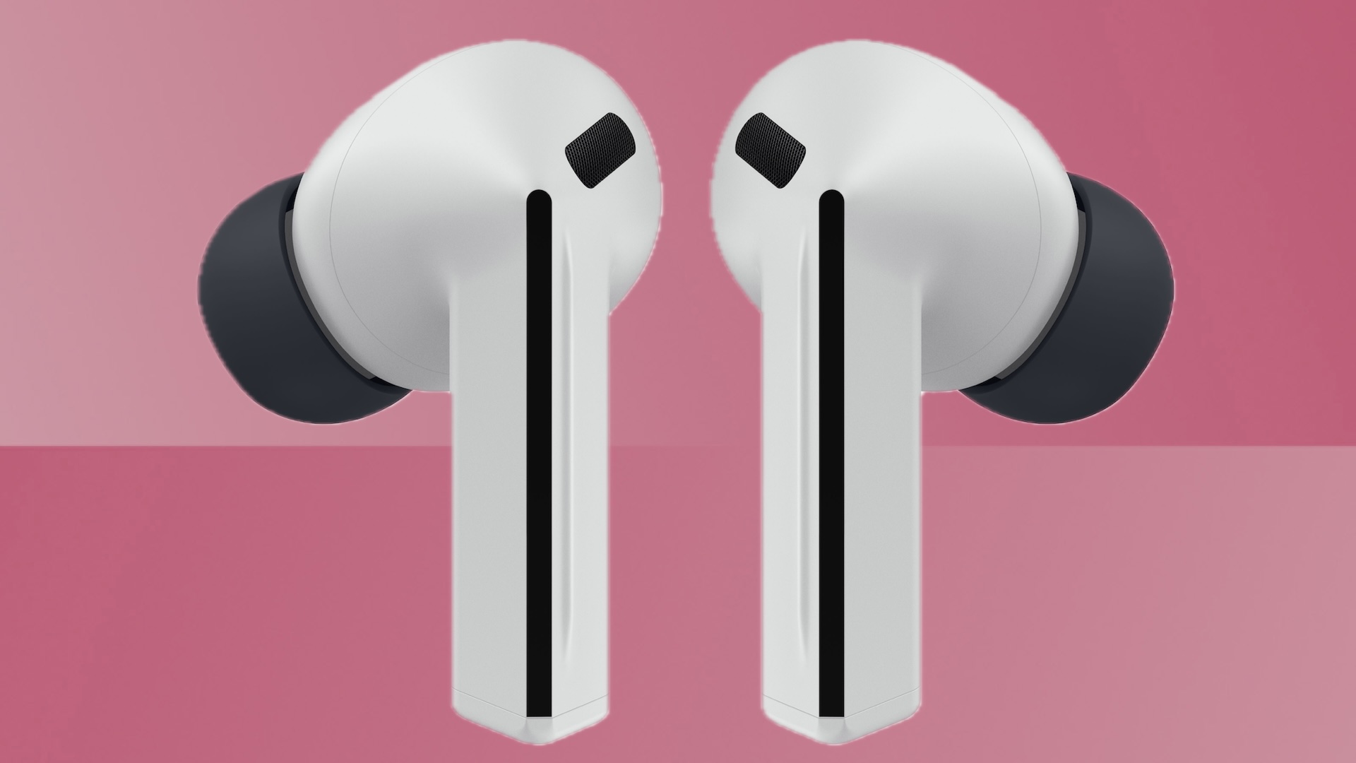 Samsung Galaxy Buds 3 FE on a red gradient background