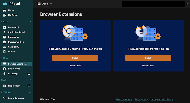 IPRoyal browser extension options