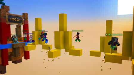 Players compete in a parkour run in MCC Island, one of the best Minecraft servers.