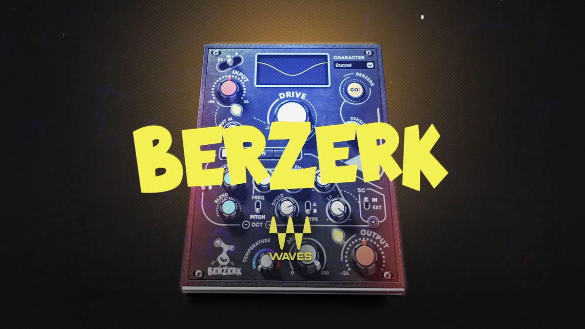 Waves Berzerk plugin with large yellow &#039;Berzerk&#039; lettering overlaid 