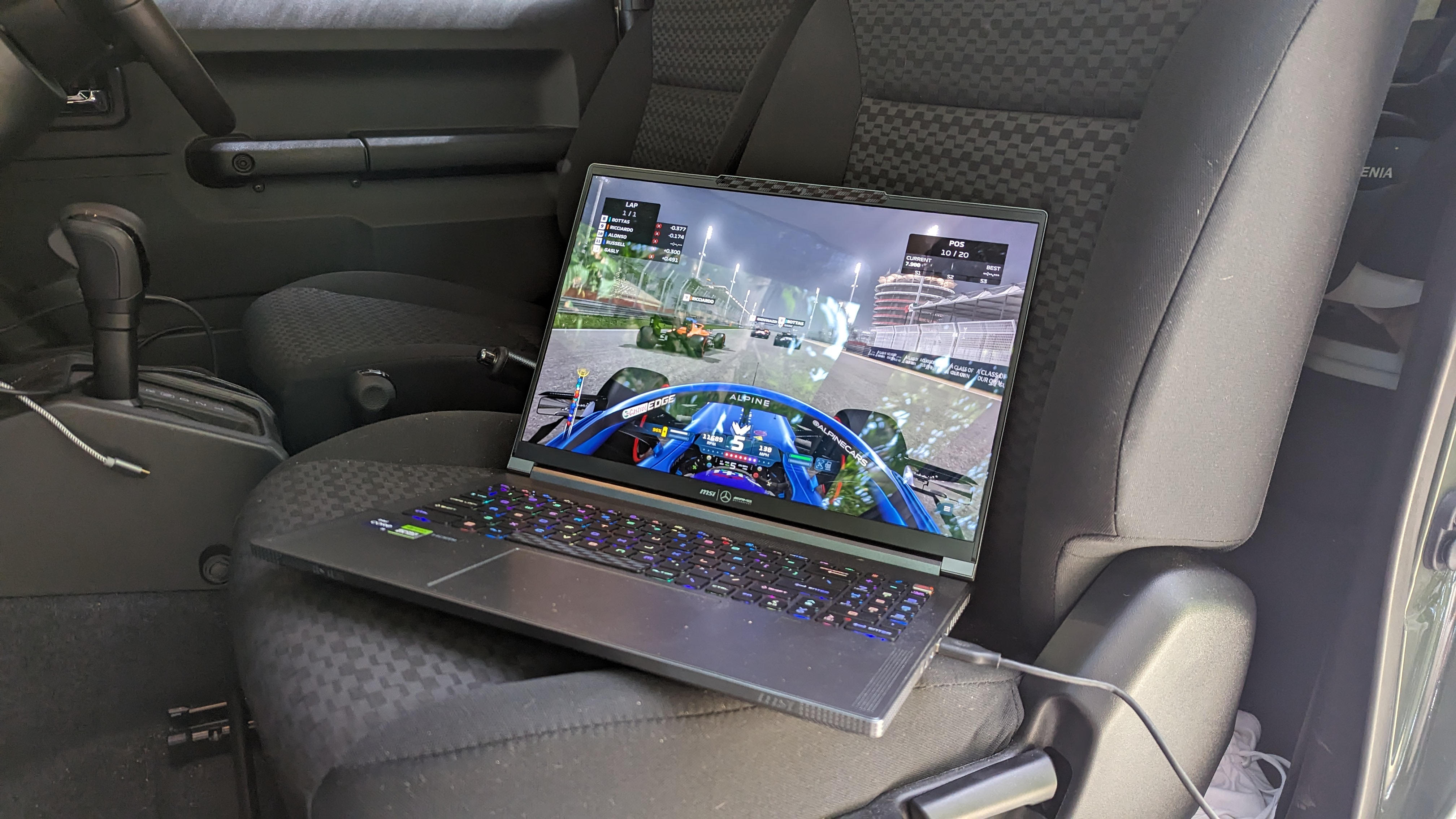 MSI Motorsport laptop on car seat