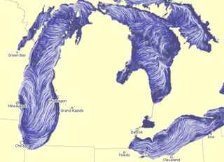 Another view of the currents on the surface of Lake Michigan and other nearby lakes, taken from the website on Oct. 3, 2012.