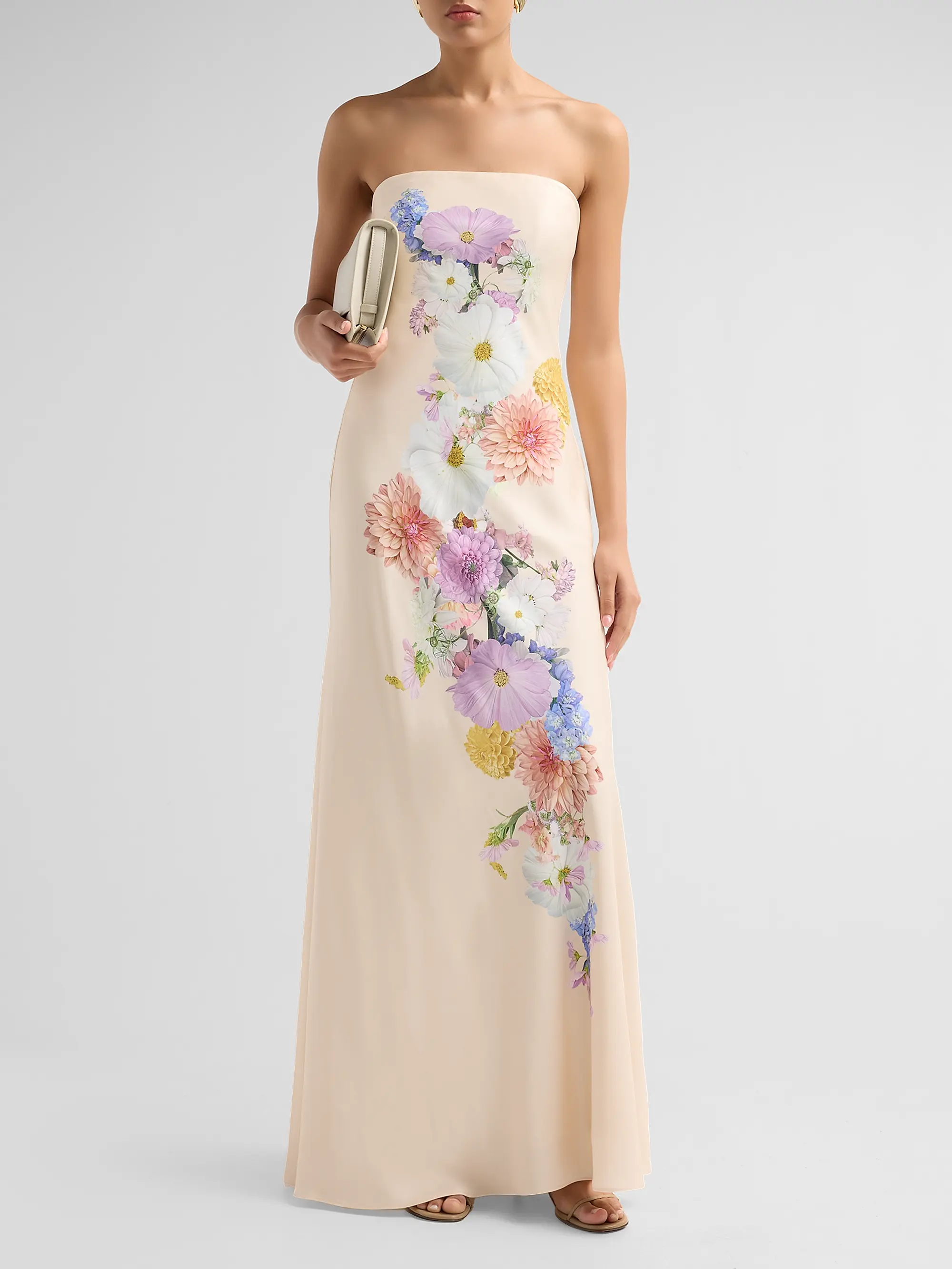 Vionne Floral Crepe Strapless Gown