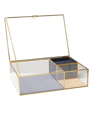 Gold & Glass Blue Velvet Jewellery Box Large