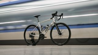 A silver Canyon Endurace AllRoad bike