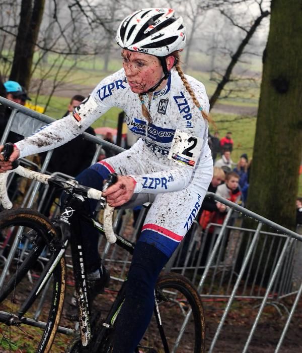 Daphny Van den Brand riding a steep climb that had some riders running.