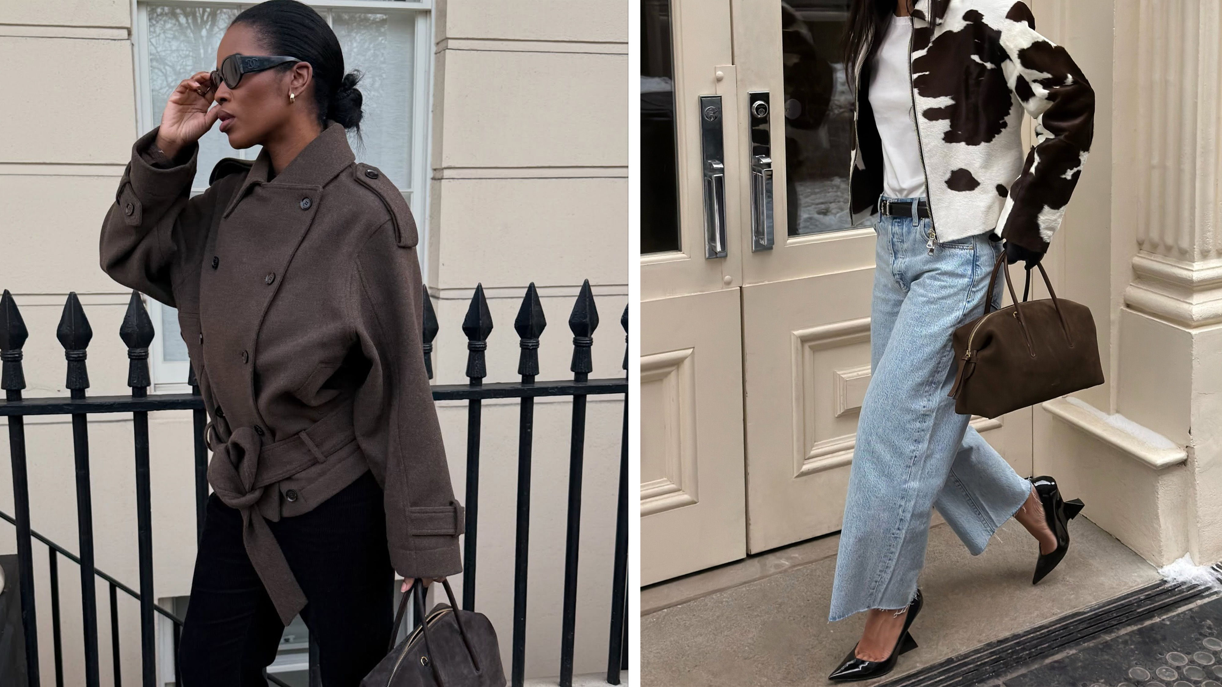 A collage of women wearing the demellier stockholm bag.