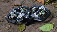 A pair of mountain bike clipless pedals