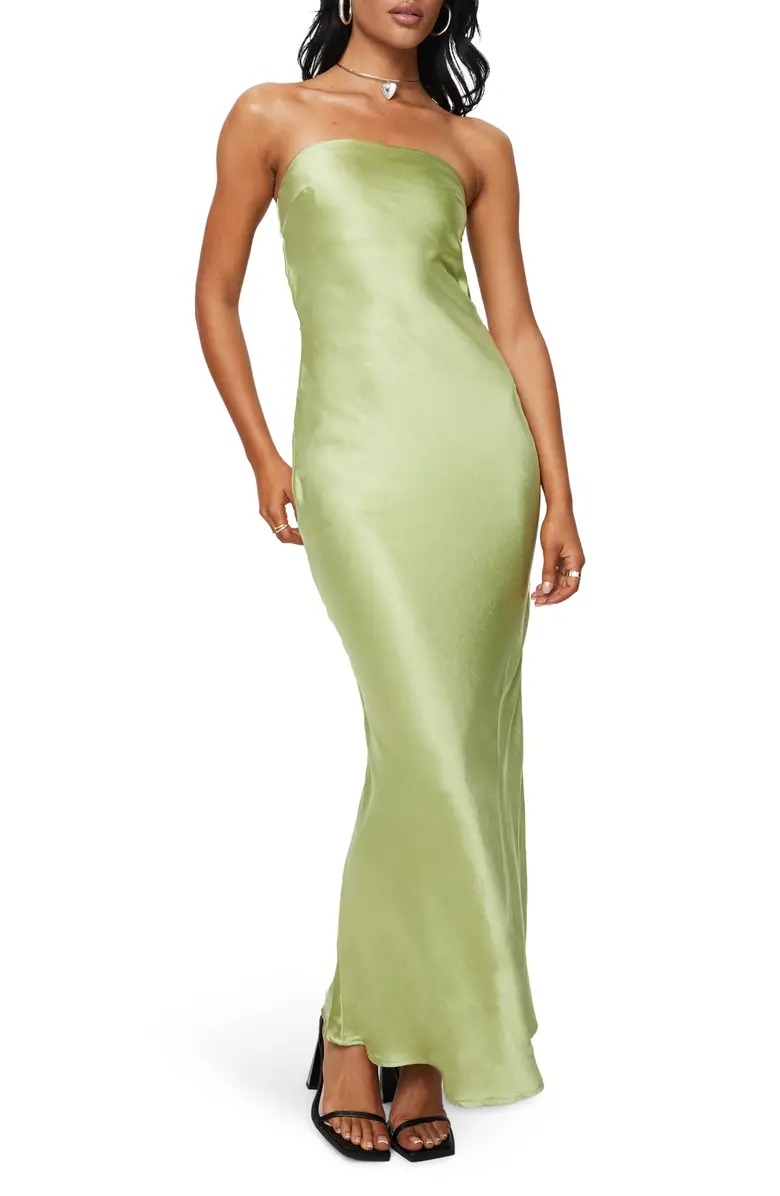 Princess Polly, Haley Strapless Satin Maxi Dress
