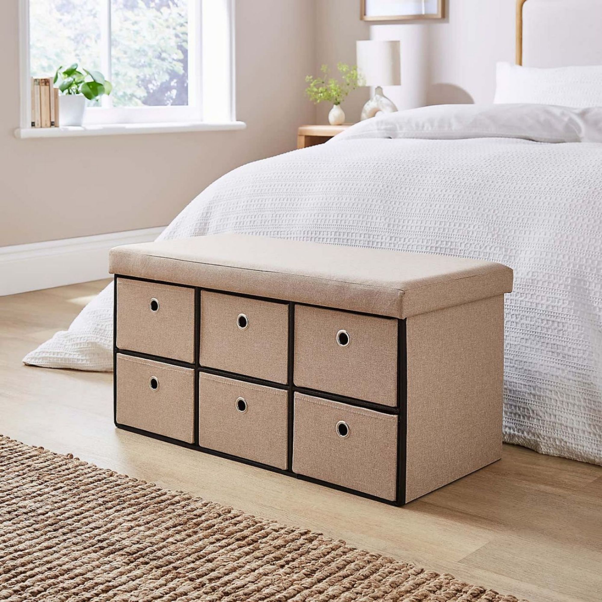 6 Drawer Faux Linen Foldable Ottoman