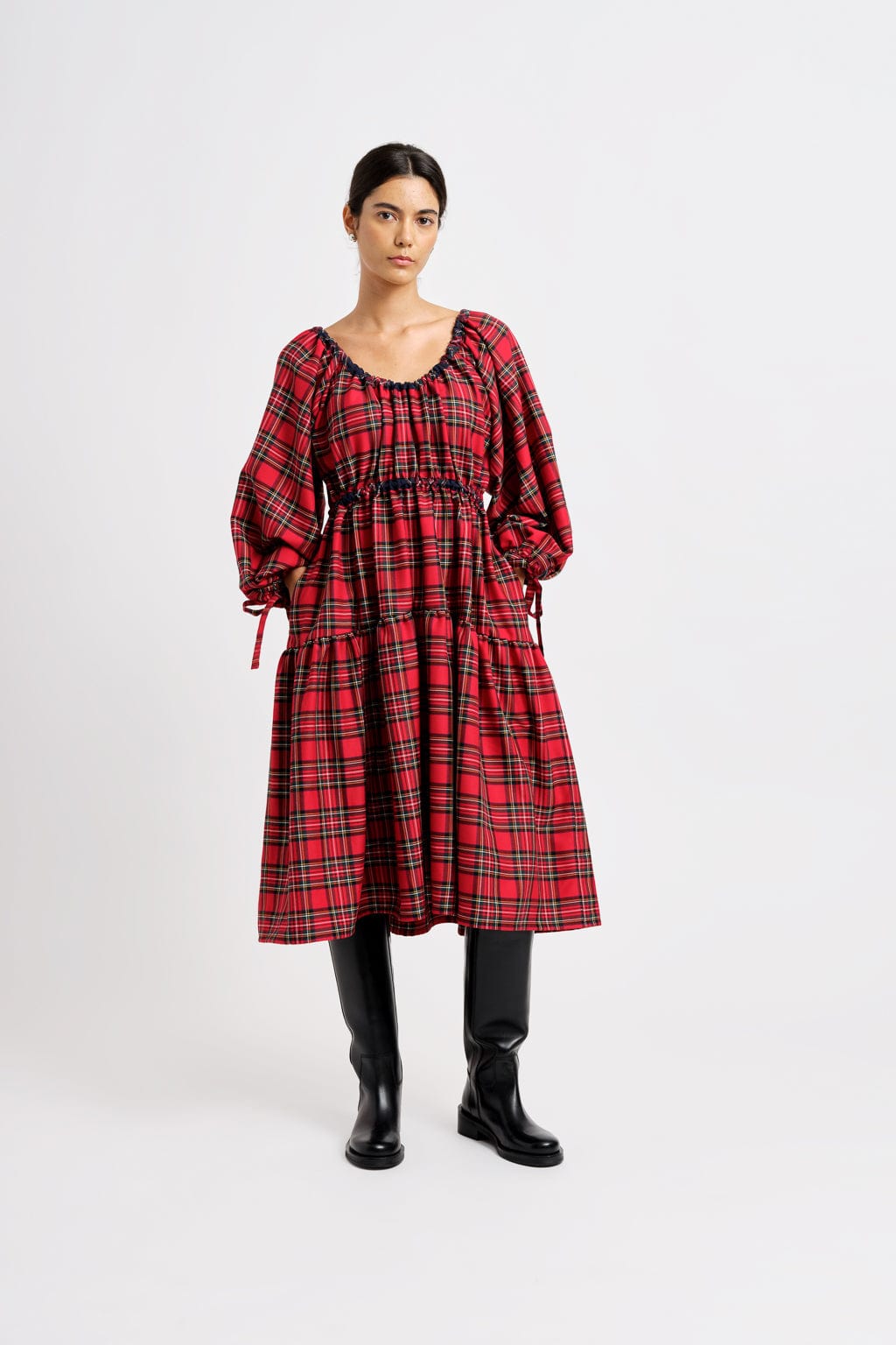 Josie Long Dress Red Plaid - X-Small
