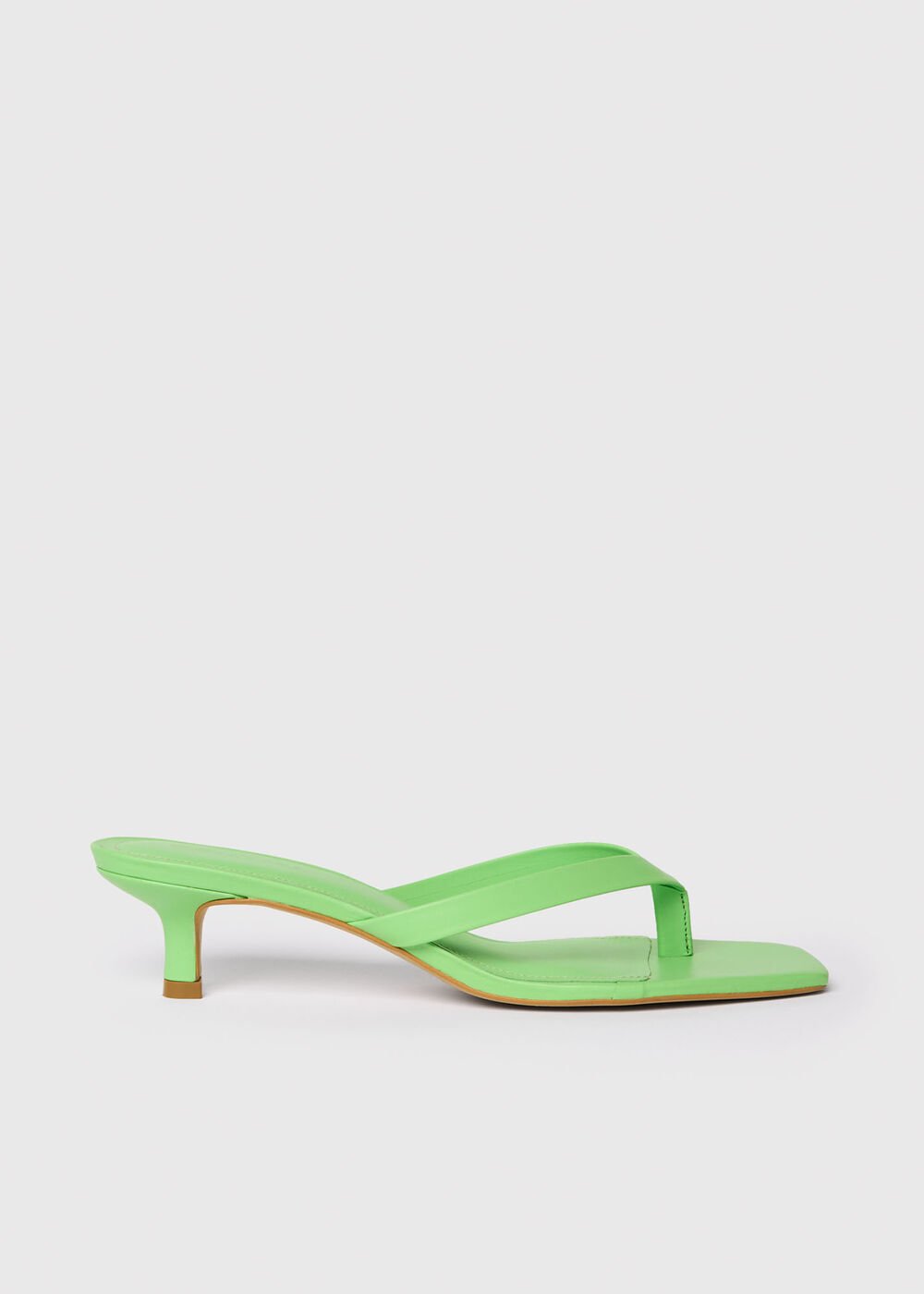 green toe post kitten heel mule