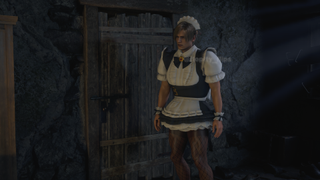 Leon from Resident Evil 4 Remake in a maid outfit.