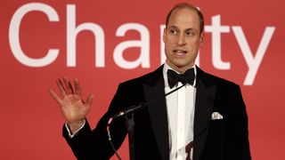Prince William, Prince of Wales delivers a speech during the London Air Ambulance Charity Gala Dinner at The OWO on February 7, 2024