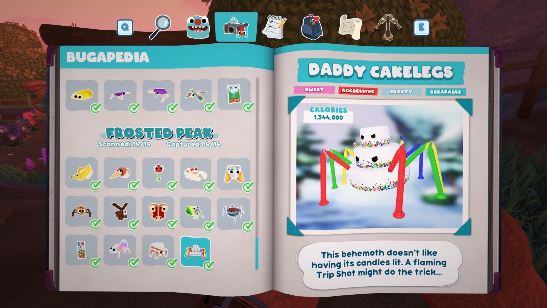 Bugsnax Bugapedia: Daddy Cakelegs