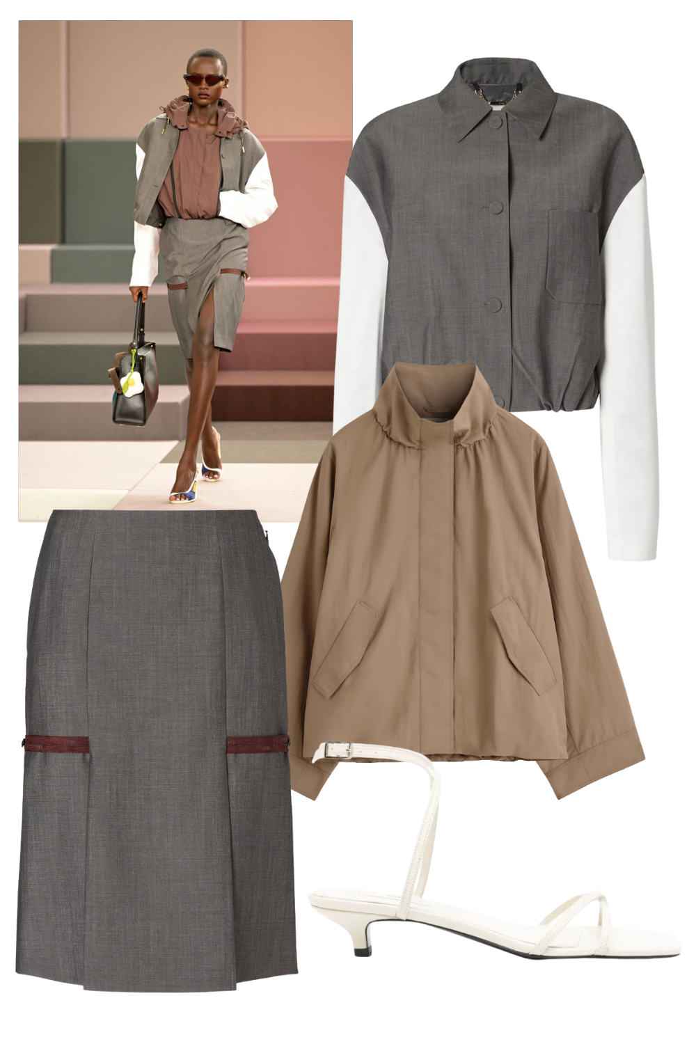 Fendi runway ss26 grey and white skirt and jacket