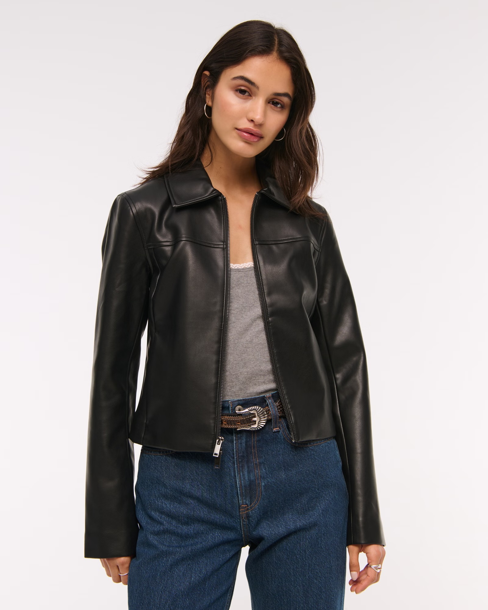 Abercrombie &amp;amp; Fitch, Slim Zip Vegan Leather Jacket