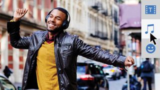 Happy man dancing while wearing headphones