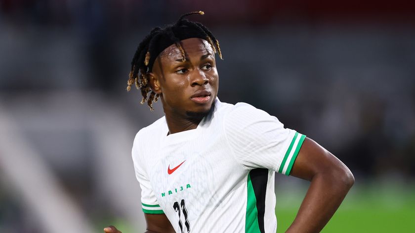 Samuel Chukwueze of Nigeria during the Unity Cup Semi Final match between Nigeria and Ghana at Gtech Community Stadium on May 28, 2025 in Brentford, England. 