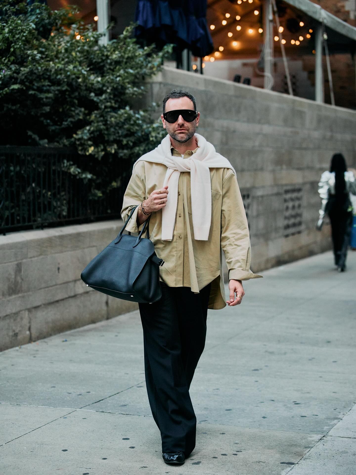 Bobby Schuessler wearing a Vince shirt during NYFW