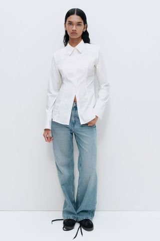 Tapered-Waist Shirt With Shoulder Pads