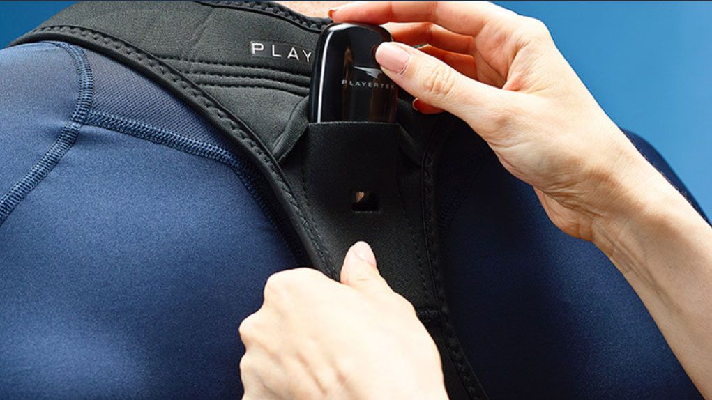 The rear of the PlayerTek vest with the tracker being inserted