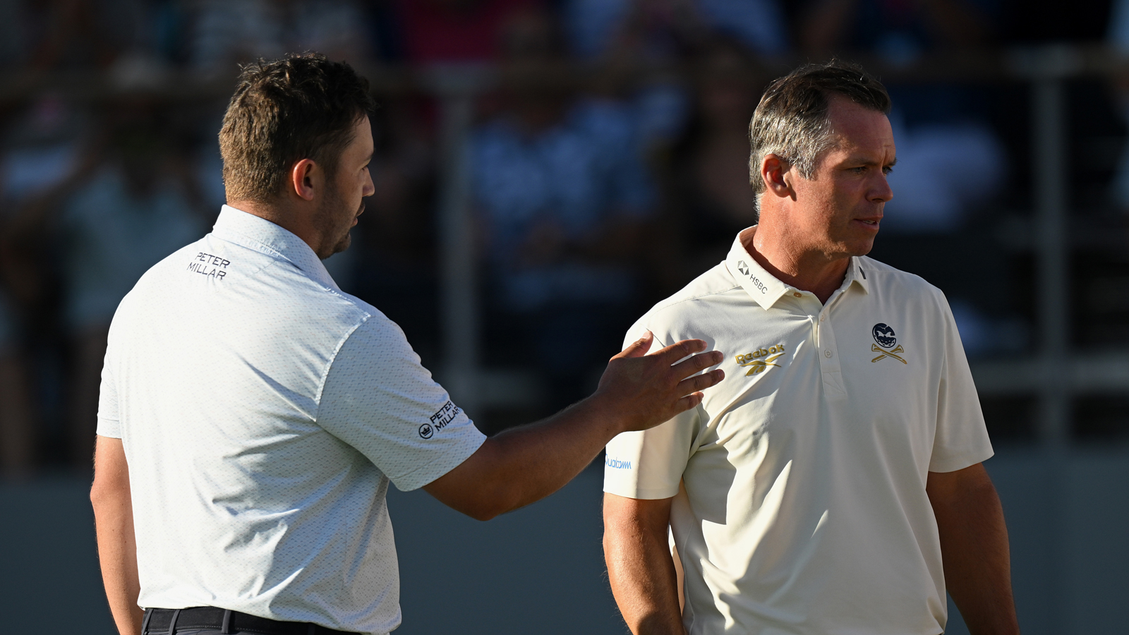 Thriston Lawrence and Paul Casey on the 18th green